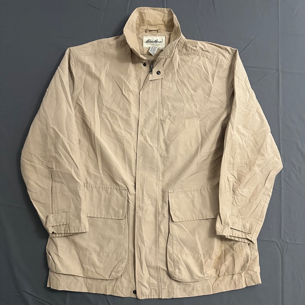 Mens Eddie Bauer Full Zip Long Sleeve Outdoor Jacket Size Medium Tan Pockets
